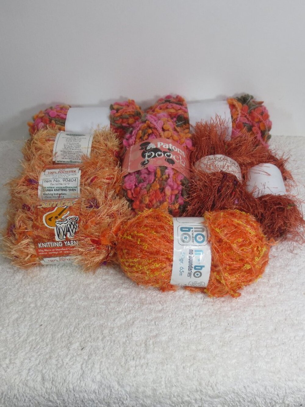 NEW Samba Yarn Orange Earthy Mixed Lot of 9 Skeins Soft Fancy Fur Pom Pom 16.8oz